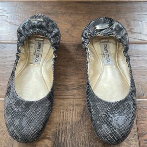 Jimmy Choo Black Snake Print Flats